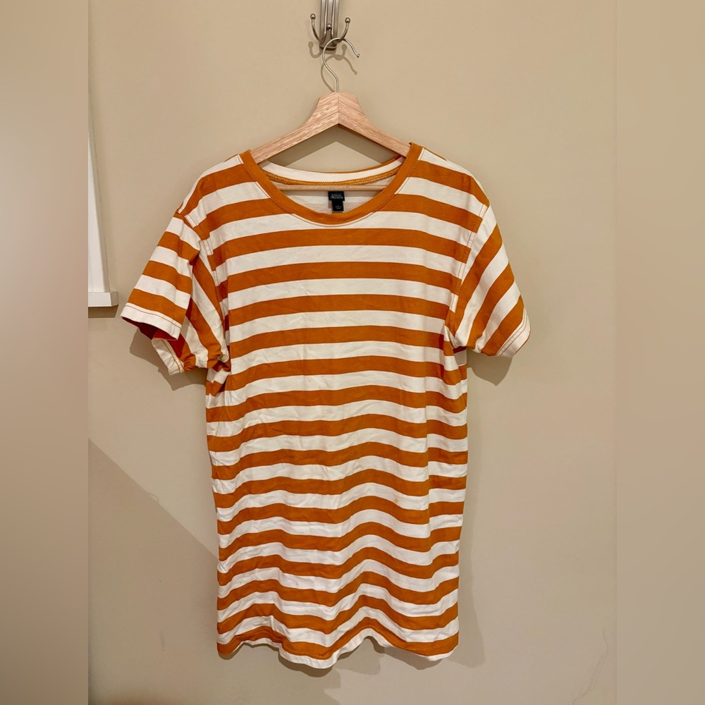 Wild Fable Striped Short Sleeve T-shirt Dress in Orange and White